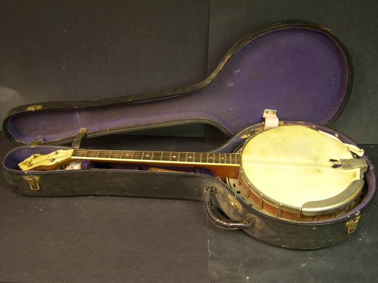 ANTIQUE TENOR BANJO Mother of pearl WOOD Case B322 ml